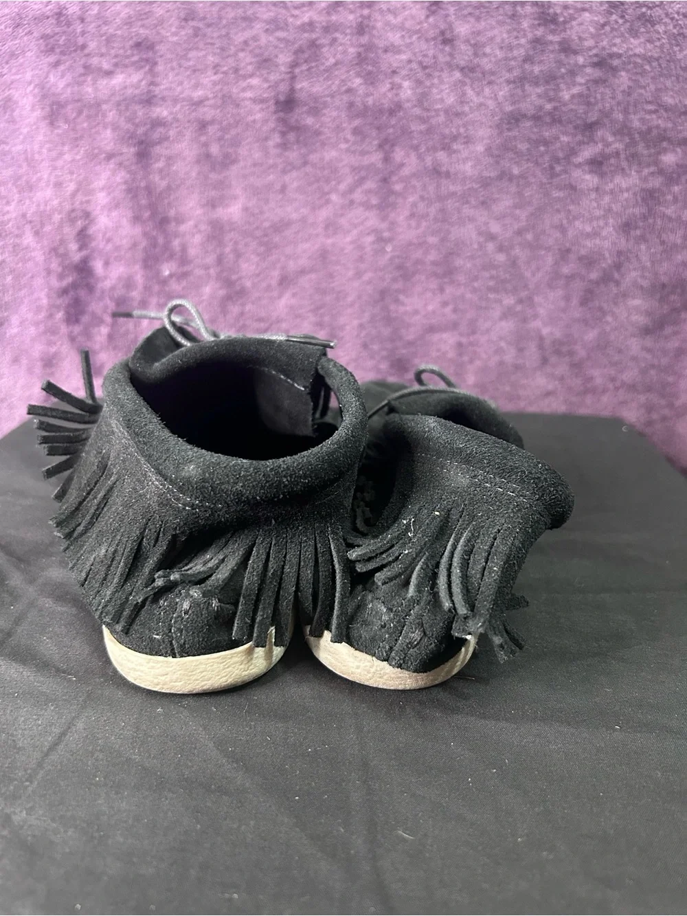Minnetonka black suede